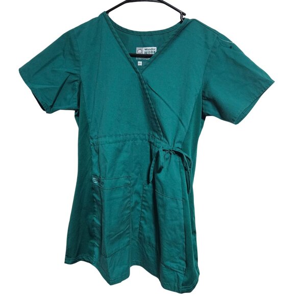 WonderWink Scrub Top Womens Size XS Teal Stretch Short Sleeve Nursing Medical - Picture 1 of 4